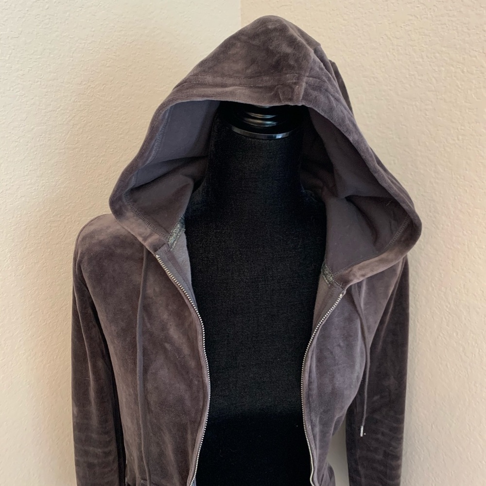 Grey Velour Zip Up Hoodie - Picture 2 of 4